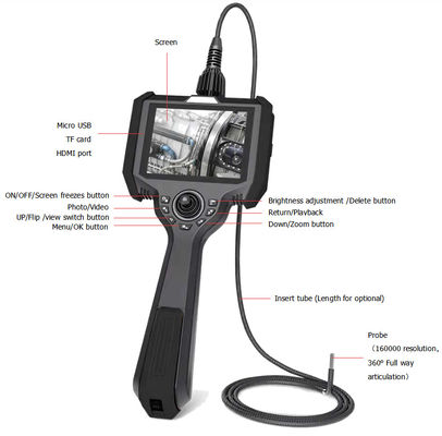 Portable Industrial Optical Endoscope IP54 360° Artikulasi arah penuh